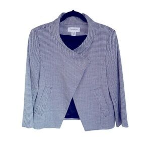 Calvin Klein Small cropped asymmetrical blazer black white silver houndstooth